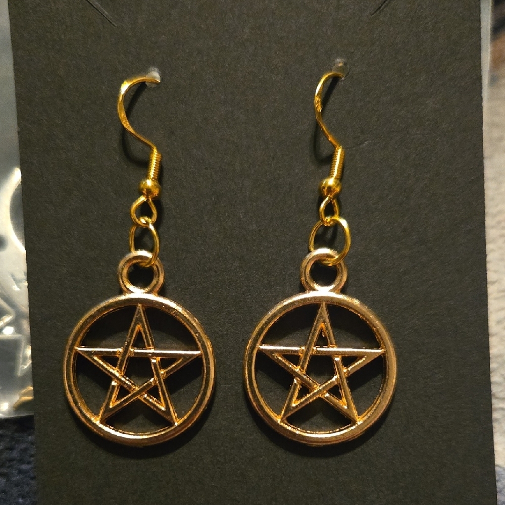 Gold Pentagram Dangle Earrings